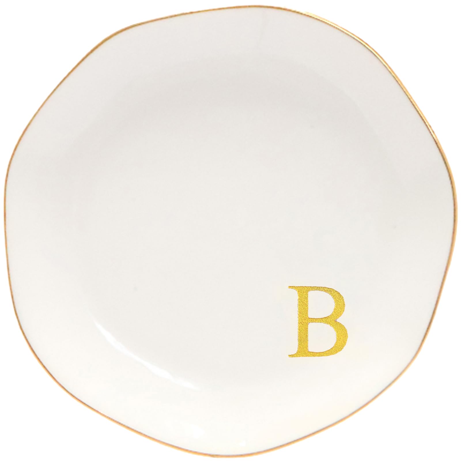 Ceramic Jewelry Tray Initial Ring Dish Personalized B-Monogrammed Engagement Wedding Gifts, for Birthday Mother's Day Christmas for Women, Ceramic White 4.75" (B)