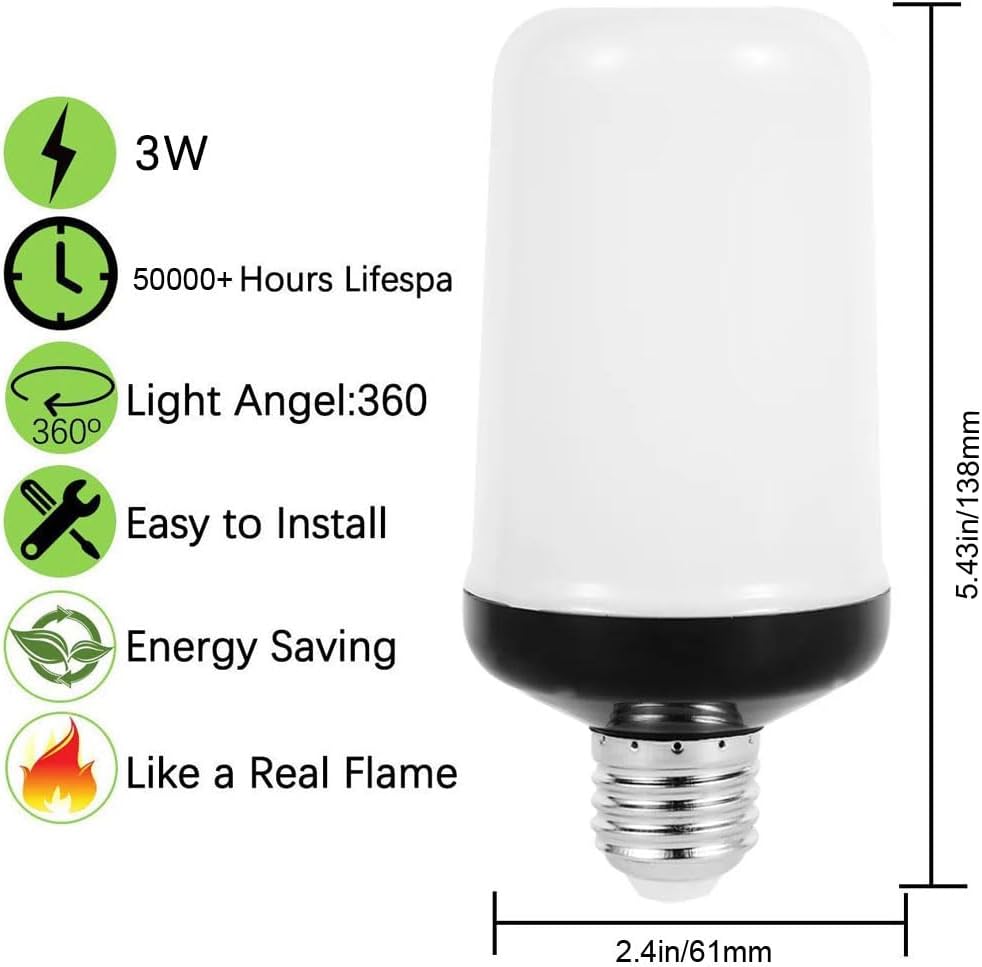 LED Fire Flame Light Bulbs 4 Modes Flickering Light Bulbs with Gravity Sensor E26 Base for Halloween Christmas Party Porch Outdoor and Indoor Home Decorations (2Pack Yellow)