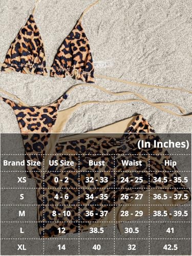 Image of ShawGobow Womens 3 Piece Leopard Bikini Set,Triangle String High Cut Thong Sexy Swimsuit & Coverup Skirt,Pool Party Outfit