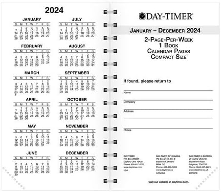 Miniatura 2 de Day-Timer Recambio de planificador de dos páginas por semana 2024, encuadernado con alambre, tamaño compacto, 3 x 5 pulgadas