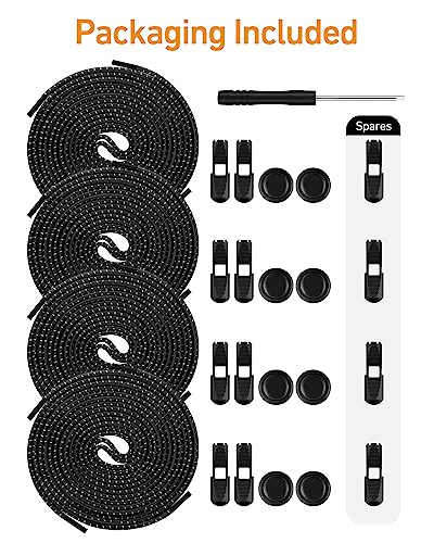 Amly 4 Pairs Of Elastic No Tie Shoelaces, Upgraded Lock, Reflective Shoe Laces For Kids And Adults (Black- Black-Black-Black) #TOP5