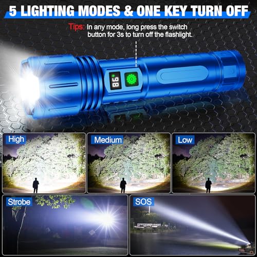 Image of Banral Flashlights High Lumens Rechargeable, Super Bright LED Powerful Flashlight, Type-C, 5 Modes, Zoomable, IPX5 Waterproof High Powered Tactical Flash Light for Emergency Camping,Blue