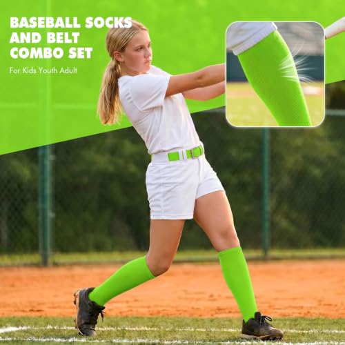 Image of WHIPPY Baseball Socks and Belt Combo Set Knee-High Softball Socks & Adjustable Elastic Belt for Kids Youth Adult