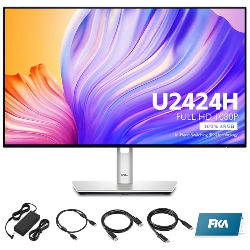 Image of Dell UltraSharp U2424H Monitor - 24 Inch, Full HD (1080p) 1920 x 1080 at 120 Hz, 16:9 IPS, Computer Monitor Screen with DisplayPort, Type-C, and USB-C Cables - 1 Pack (New)
