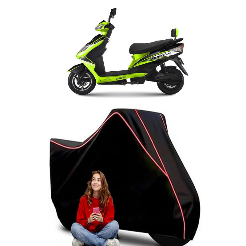 Image of Gemopai Ryder SuperMax Scooty Bike Cover Water Resistant Outdoor Use Universal Fit Scooters Motorcycles Heavy Duty UV Protection Dust Rain Scratch Resistant Elastic Bottom Black Blue Piping
