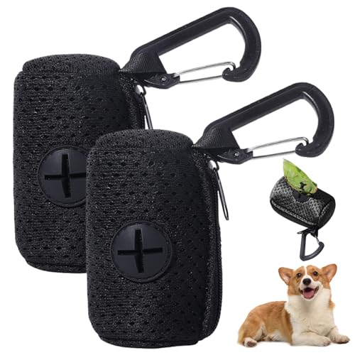 Soporte de bolsas de caca de perro, 2pcs 2.8x2in Mesh con cremallera Dispensadores de bolsas de basura con hebilla Bolsera portátil lavable transpirable para para mascotas con correa.