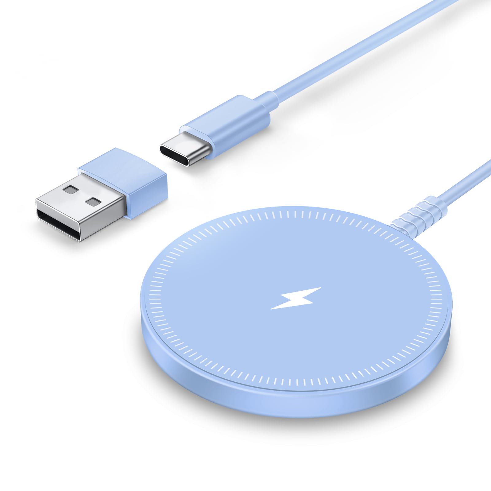 Magnetic Wireless Charger Fast Charge Strong Magnet Charging Pad for iPhone 17/16/15/14/13/12 - Series&amp;AirPods Pro 4-2, Daul Ports, Case-Friendly, Ultra-Slim &amp; Portable for Travel Nightstand Desk