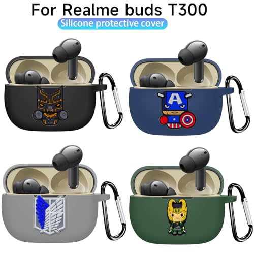 Image of New Silicone Case Compatible with Realme Buds T310 & Realme Buds N1, Soft Silicone 360 Full Protection Dust-Proof Shockproof Case Cover with Hook (Cover Only) (Attack on Titan)