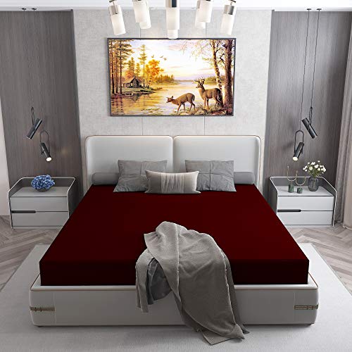 Image of Lithara Cotts Wonder Mattress Protector for Single Bed | Water Resistant & Stretchable Fabric | Size : 72 x 36 Inches (6x3 Feet) | (Maroon)