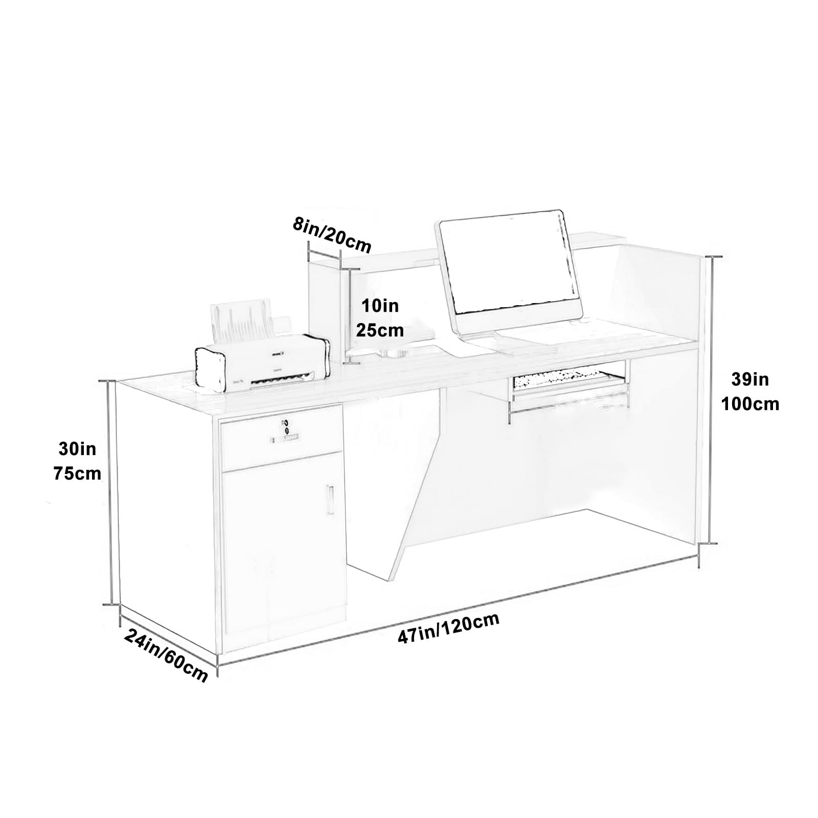 Rezeptionstresen mit abschließbaren Schubladen für Büro oder Einzelhandel, modernes Design, langlebige Konstruktion, ideal für Salon oder Empfangsbereich, Eckplatzierung