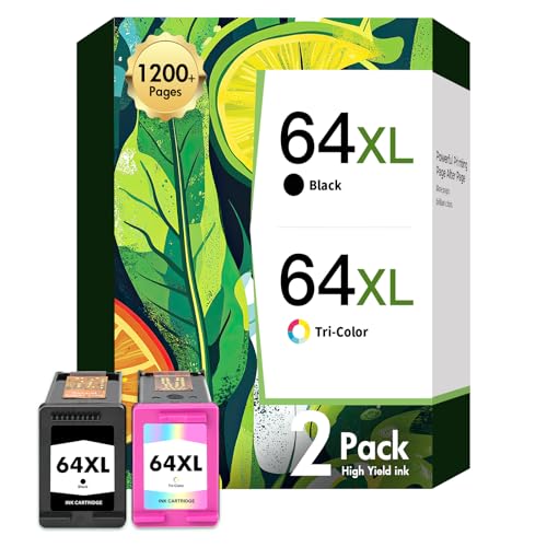 inkalfa 64XL 64 Black and Color Ink Cartridge Combo Pack Envy 7855 7900e for Ink 64 XL for HP Printers Envy Photo 7855 7858 7155 7800 Inspire 7900e 7200e 7255e Series Tango (2-Pack,Black,Tri-Color)