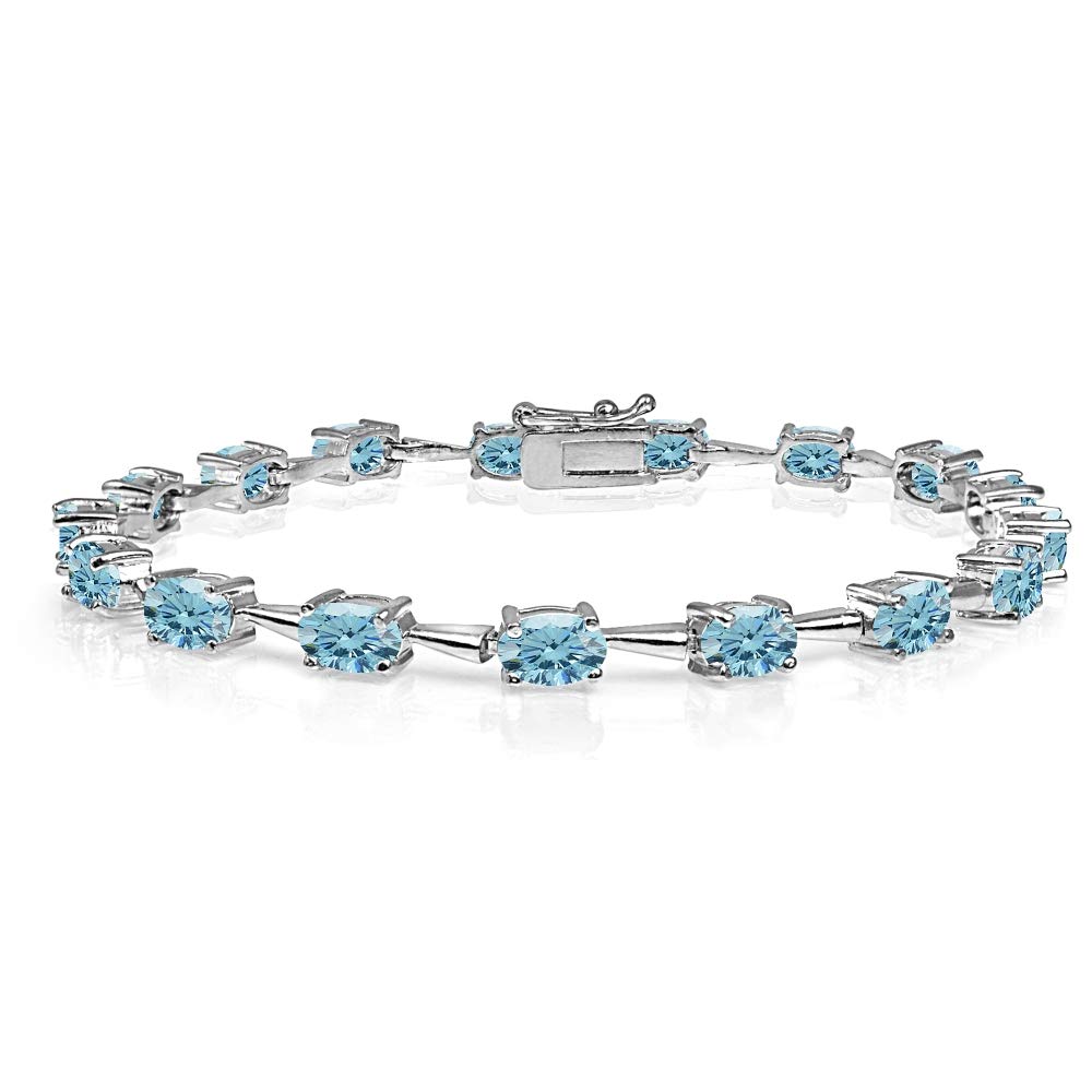 Sterling Silver 6x4mm Oval-Cut Classic Link Tennis Bracelet Made with European Crystals
