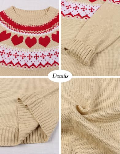 Image of Women's Fair Isle Sweater Crew Neck Long Sleeve Fall Vintage Knit Tops