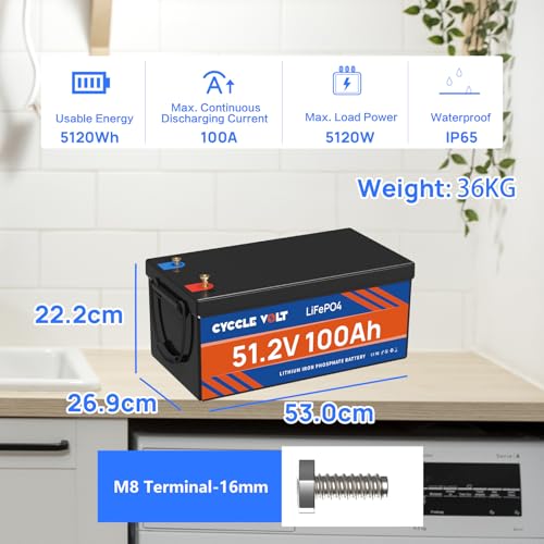 Image of 48V 200Ah Lithium Battery LiFePO4, MAX. Capacity. 10.24KWh, Integrated 200A BMS, 10000+ Deep Cycles Lifepo4 48V, Perfect for Marine, RV, Off-Grid Solar Power