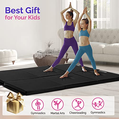 Matladin 6' Folding Tri-Fold Gymnastics Gym Exercise Aerobics Mat, 6Ft X 2Ft X 2In Pu Leather Tumbling Mats For Stretching Yoga Cheerleading Martial Arts (Black) #TOP5