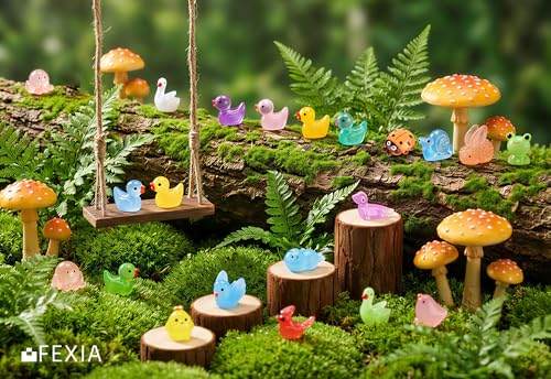 Image of FEXIA 100PCS Glow in The Dark Mini Resin Animals 20 Cute Styles Tiny Figurines Colorful Ducks, Frogs, Turtles, Fishfor Fairy Garden, Dollhouse, Aquarium, DIY Crafts, Micro Landscape Party Decoration