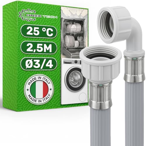Tuyau Machine à Laver et Lave Vaisselle 2,5m pour Arrivee D'eau avec Connexion est Droite et Coudée Ø3/4