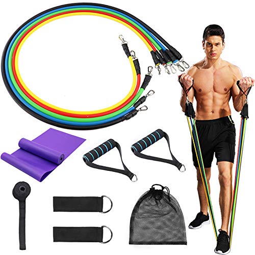 Oarco Le lot de bandes de résistance contient 5 bandes d'exercice empilables avec sangle de cheville, sac de transport, tendeur de yoga, entraînement à la maison, physiothérapie, gym, yoga