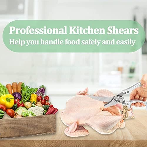 Augot Heavy Duty Kitchen Scissors, Stainless Steel Poultry Shears Spring Loaded Cooking Scissors Sharp Kitchen Shears with Safety Lock and Cover for Vegetables Bones Meat Turkey Fish BBQ