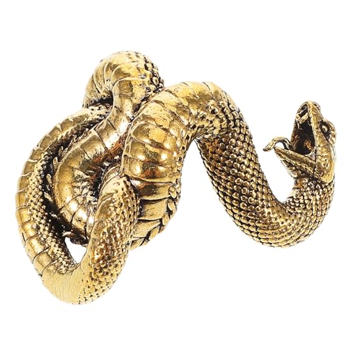 Artibetter Figura de Serpiente de Latón Vintage para Mesa y Estantería | Decoración Dorada de Aspecto Elegante, Boca Abierta, Acabado Liso, Adecuado para Oficina y Coleccionistas