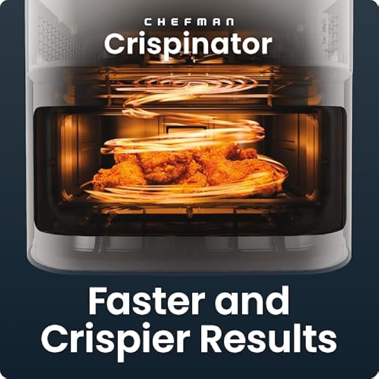 Chefman Crispinator Air Fryer 6-in-1 with 8 Qt capacity, 450F Max Temp with TurboFry Pro Technology for Fast and Even Results, Viewing Window, Nonstick Ceramic Basket