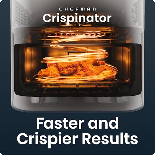 Chefman Crispinator Air Fryer 6-in-1 with 8 Qt capacity, 450°F Max Temp with TurboFry Pro Technology for Fast and Even Results, Viewing Window, Nonstick Ceramic Basket, 10-Pc Liner Starter Pack