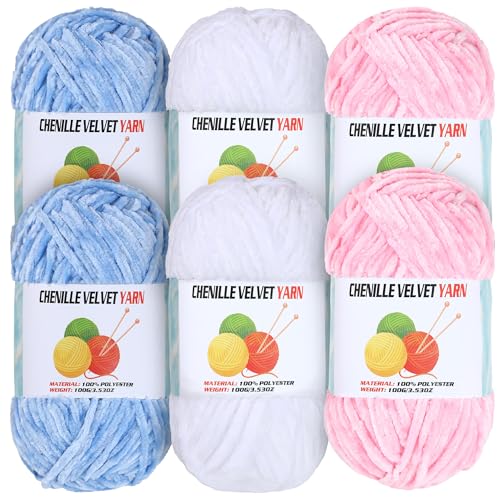 Image of 6 * 100g Velvet Chenille Chunky Yarn, Handcrafts Weaving Soft Chenille for Crocheting Clearance, Used for Making Baby Yarn Blanket, Clothes, Knitting Creations (A)