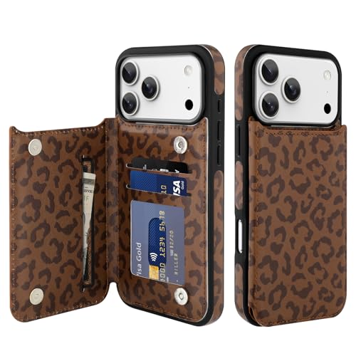 tharlet Compatible with iPhone 17 Pro Max Case with Card Holder Brown