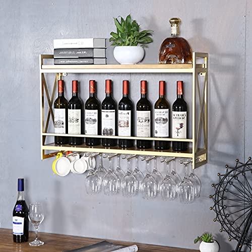 Support à verres à pied suspendu en finition dorée et bois de prestige