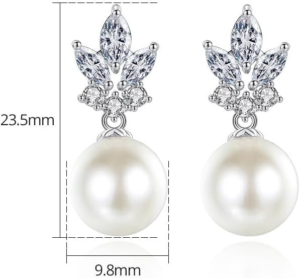 14K Gold Pearl Drop Earrings for Women, Large Natural Pearl Dangle with Pear and Marquise Cut Moissanite, Bridal Pearl Jewelry for Wedding Day