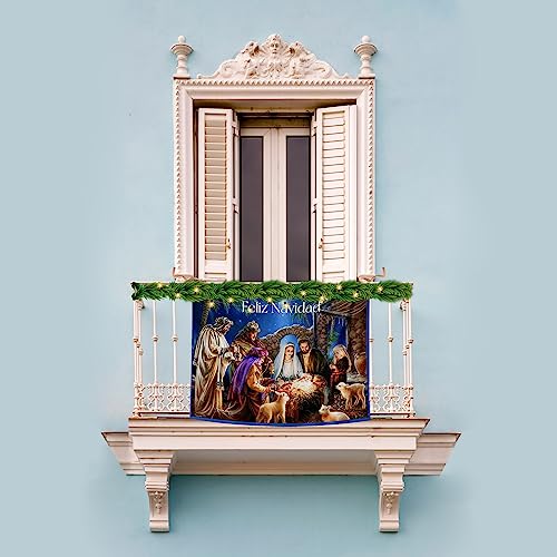 Miniatura 2 de Balconera Navidad El Niño Dios Ha Nacido. Decoración Navideña Colgadura Religiosa Del Niño Jesús. Colgadura Navidad De Tela. 100x70 Cm.