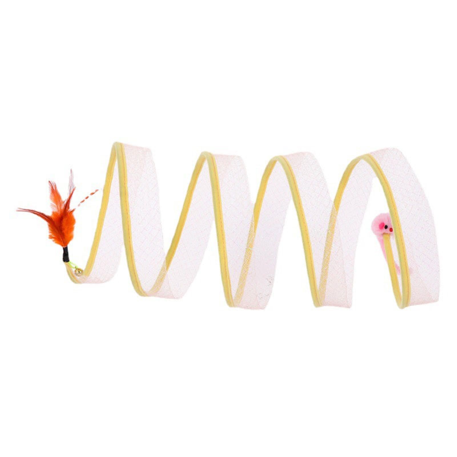 Folded Cat Tunnel Toy Interactive Funny Collapsible S Type Cat Tunnel with Feather for Pet Cat Kitten Indoor Outdoor (Mouse)