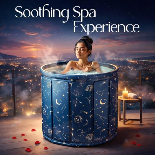 Image of Foldable Adult Bath Tub for Home Spa | Large Portable Bathtub with Backrest & Handle | Insulated Folding Tub for Hot & Cold Soak, Ice Bath, Bubble Bath & Relaxing Spa (Galaxy Planet)