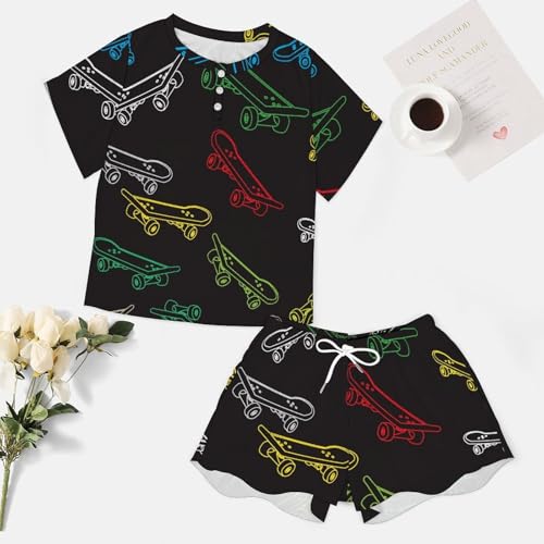 Skateboard coloré ensemble de pyjama femme manches courtes sleepwear - 7