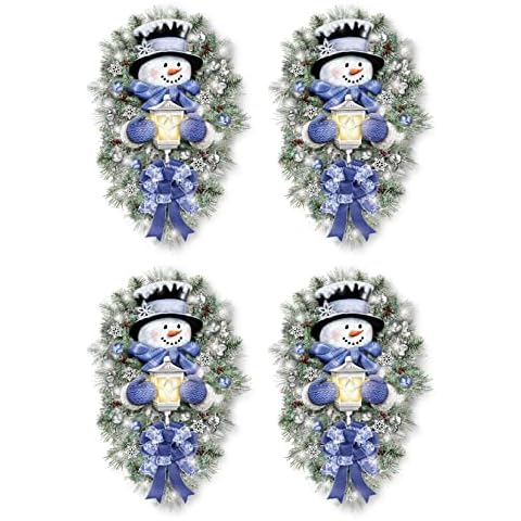 Hummcqit 4 Sheets Christmas Window Static Stickers, 3d Snowman Pine Branches Window Showcase Decal, Cute Lovely Diy Glass Decal Party Supplies Home Bathroom Decor Cover