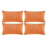 Fancy Homi Paquete de 4 fundas de almohada decorativas de otoño naranja de 16 x 24 pulgadas para sofá cama, funda de cojín de pana a rayas de