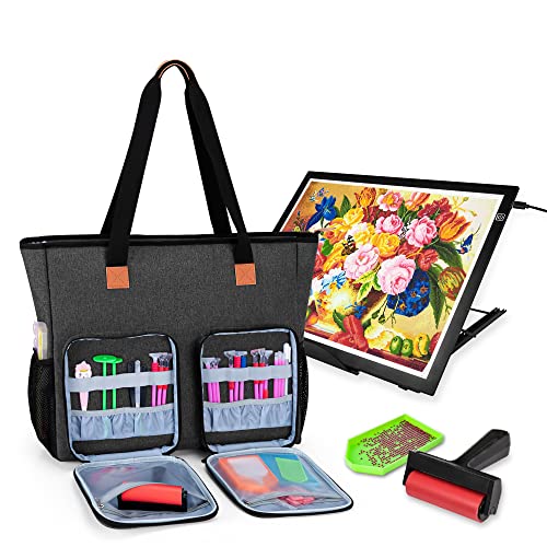 Luxja Bolsa de Viaje para Pintura de Diamentes, Bolsa para Mesa de Luz Dibujo A3, Bolsa con Muchos Bolsillos para Mesa de Luz y Aceesorios de Pintura Diamantes, Negro