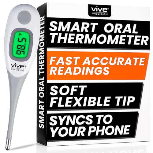 Vive Precision Smart Oral Thermometer - Approved Medical Grade Body Temperature Reader for Adults, Babies - Digital Fever Monitor with App for Home Use, Under the Tongue, Armpit & Rectal