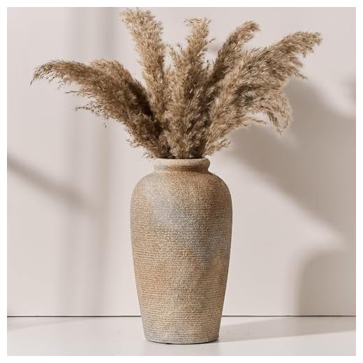 Vaseking Large Ceramic Rustic Vase, 11 inch Minimalist Decorative Vase, Farmhouse Tall Wood Colored for Home Decor, Living Room, Shelf Decor, Enterway, Table Decoration, Brown