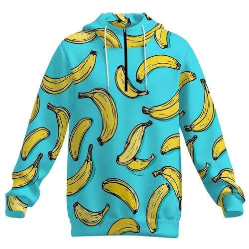 Bananas Fruit Men's Quarter Zip Drawstring Hoodies Long Sleeve Sweatshirt Casual Pullover4