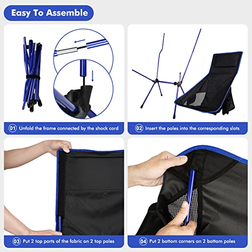 LAMA Camping Chair High Back Folding Chair Folding Fishing Chair Compact Beach Chair Ultralight Folding Chair Outdoor Chair with Carry Bag for Camping Tents Picnic Hiking Sunbathing Blue - Image 5