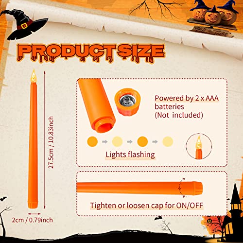 Image of CHENGU 12 Pcs LED Taper Candles Dripless Unscented Flameless Battery Dinner Candles for Halloween, Weddings, Church, Hanukkah, Christmas, Autumn, New Year Celebration(Orange)