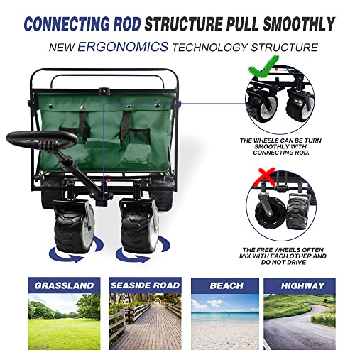 Collapsible Heavy Duty Folding Wagon Cart Utility Wagon All Terrain Beach Wheels Adjustable Handle Large Capacity Rolling Buggies Outdoor Garden Cart For Beach Camping Shopping Sports (Green) #TOP6