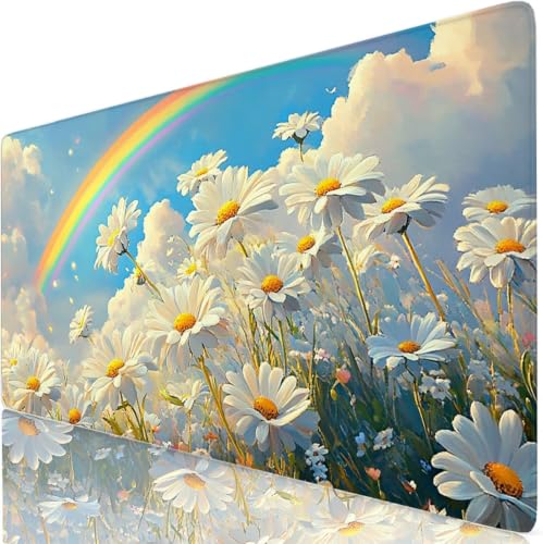 Tapis de souris gamer grand format antidérapant pour ordinateur de bureau blanc