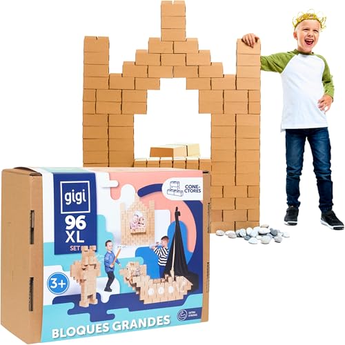 GIGI BLOKS Tamaño XL 96 Ladrillos de Cartón Encajables y Apilable...