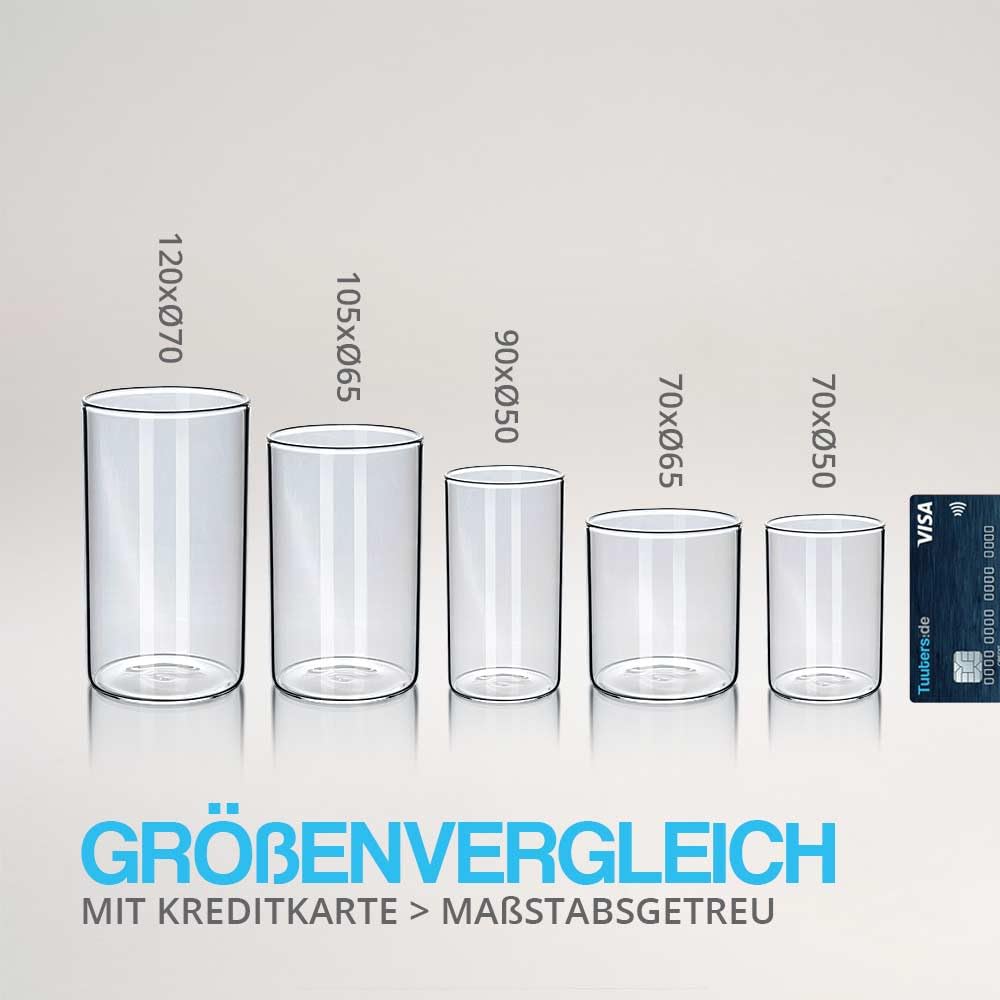 Tuuters 2 Stück Windlicht Glas mit Boden (90 x Ø 50 mm) Glaszylinder klar