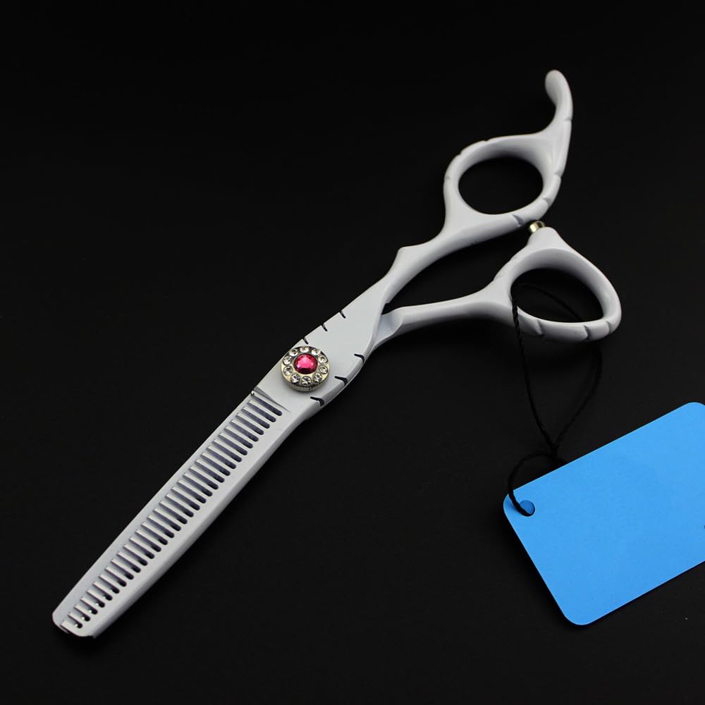 Haarschneideschere, 6 Zoll, Professionelle Japanische 440C-Stahlschere, Weiße Haarschere, Haarschnitt, Effilierschere, Friseurschere,Satz-Q