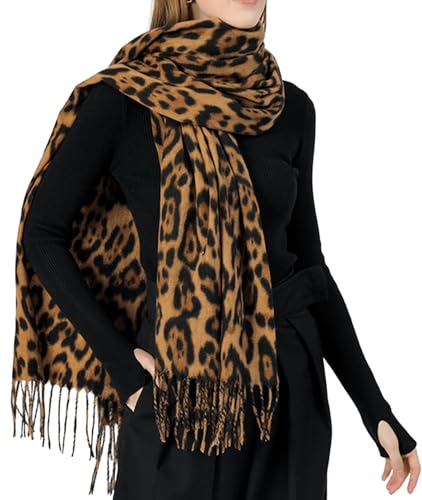 INOGIH Winter Large Long Leopard-Print-Fringe Blanket-Scarf for Women - Cold Weather Soft Warm Wrap Shawl Scarves 71”*284