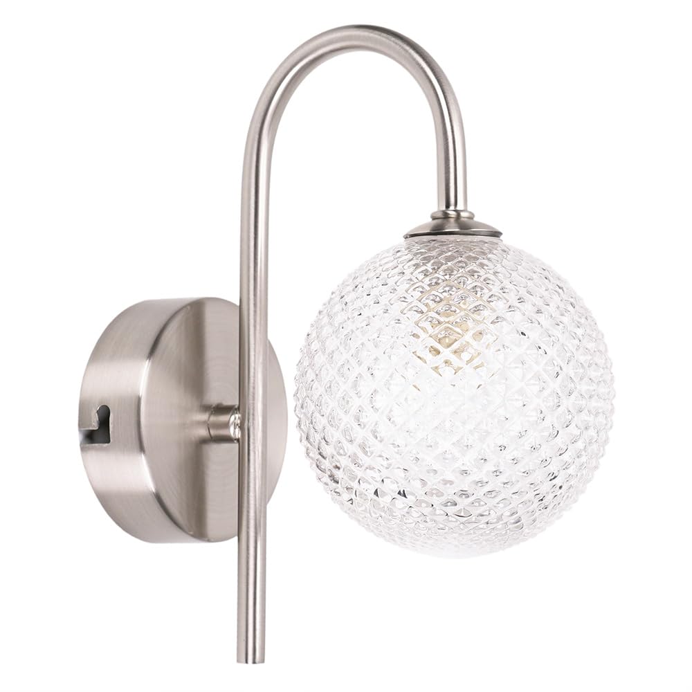 Valuelights Unisex Silver Elle Brushed Chrome Ip44 Bathroom Single Glass Shade Wall Light With Led Bulb In