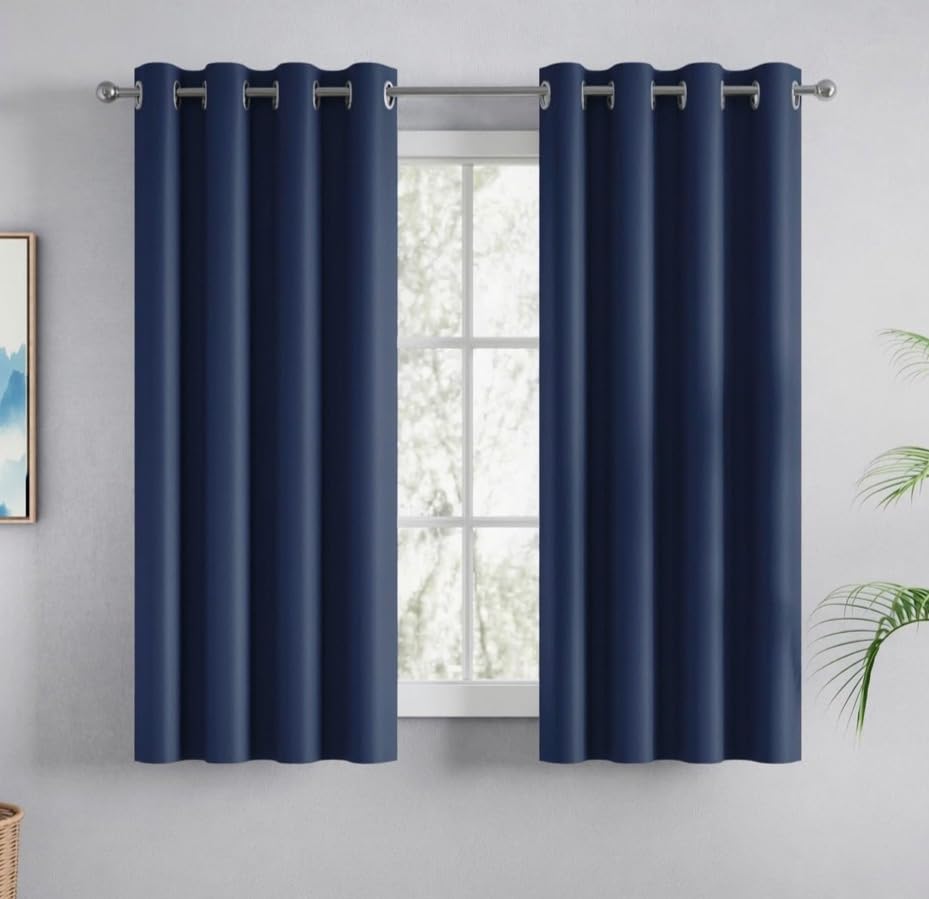 Image of Haus and Kinder Blackout Curtains 5 feet for Window,Pack of 2 Blackout Curtains for Window,100% Room Darkening Curtains Blackout 5 feet Long (Navy, 114x152 CM)